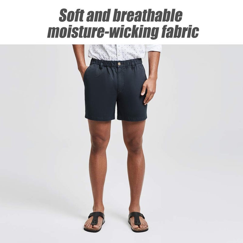 maamgic Men's Classic-fit 5.5" Cotton Casual Shorts Elastic Waistband with Multi-Pocket Daily Wear Walking Summer Outfit Navy 32 - Image 2